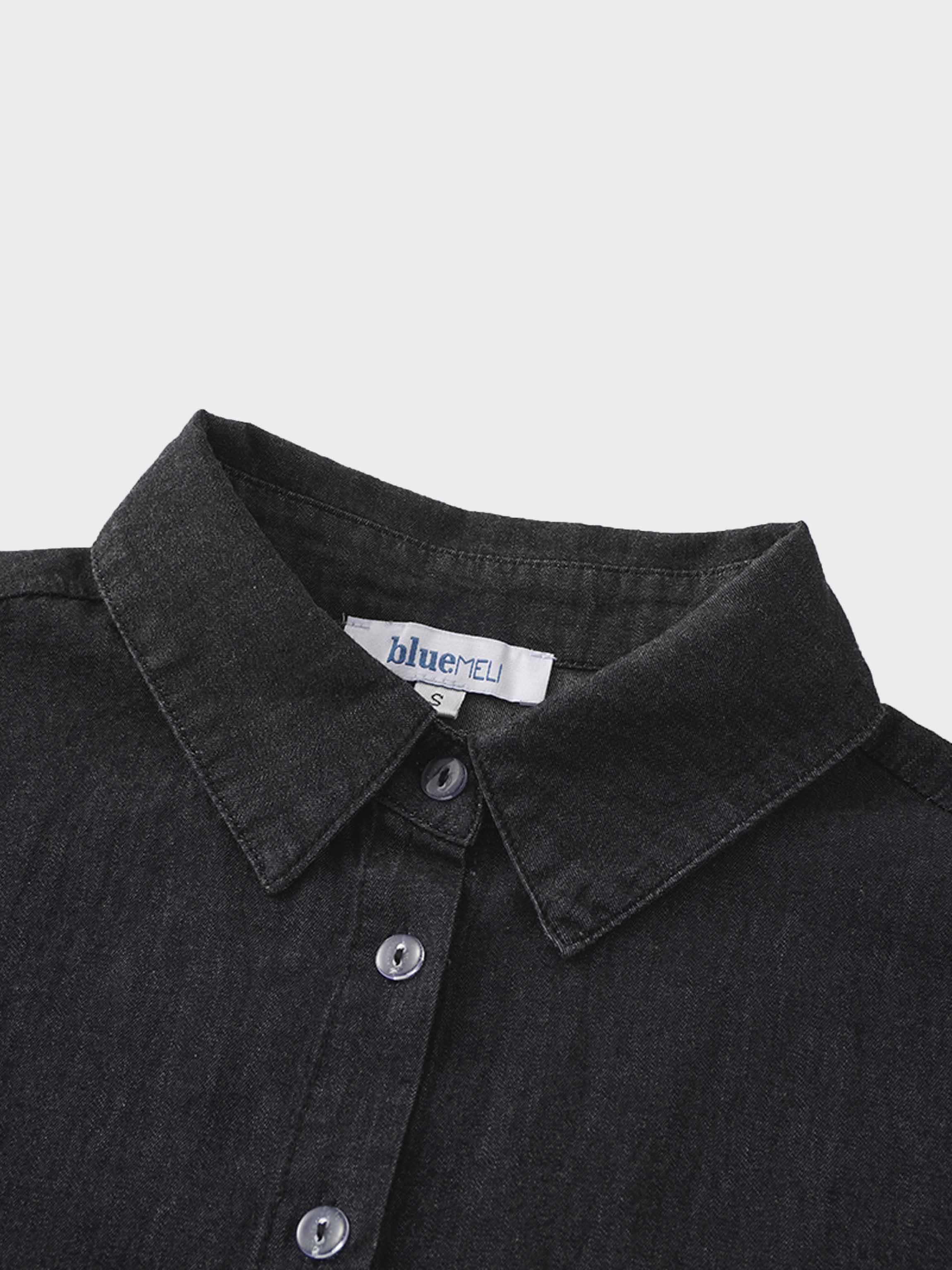 Denim Button Down Blouse-Black-4