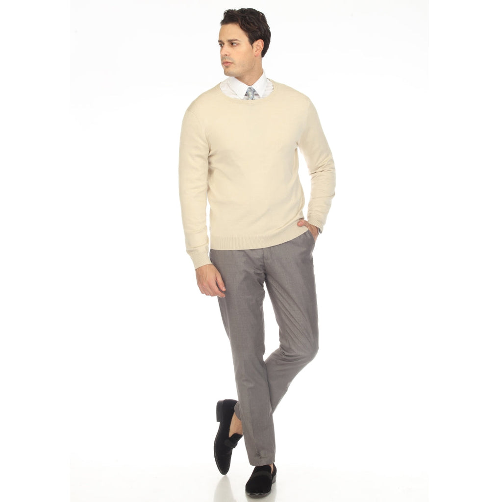 Sam Jacobi Men's Pullover Beige Knitted Sweater Crewneck Stylish Knitwear Long Sleeve Casual Slim Fit-3
