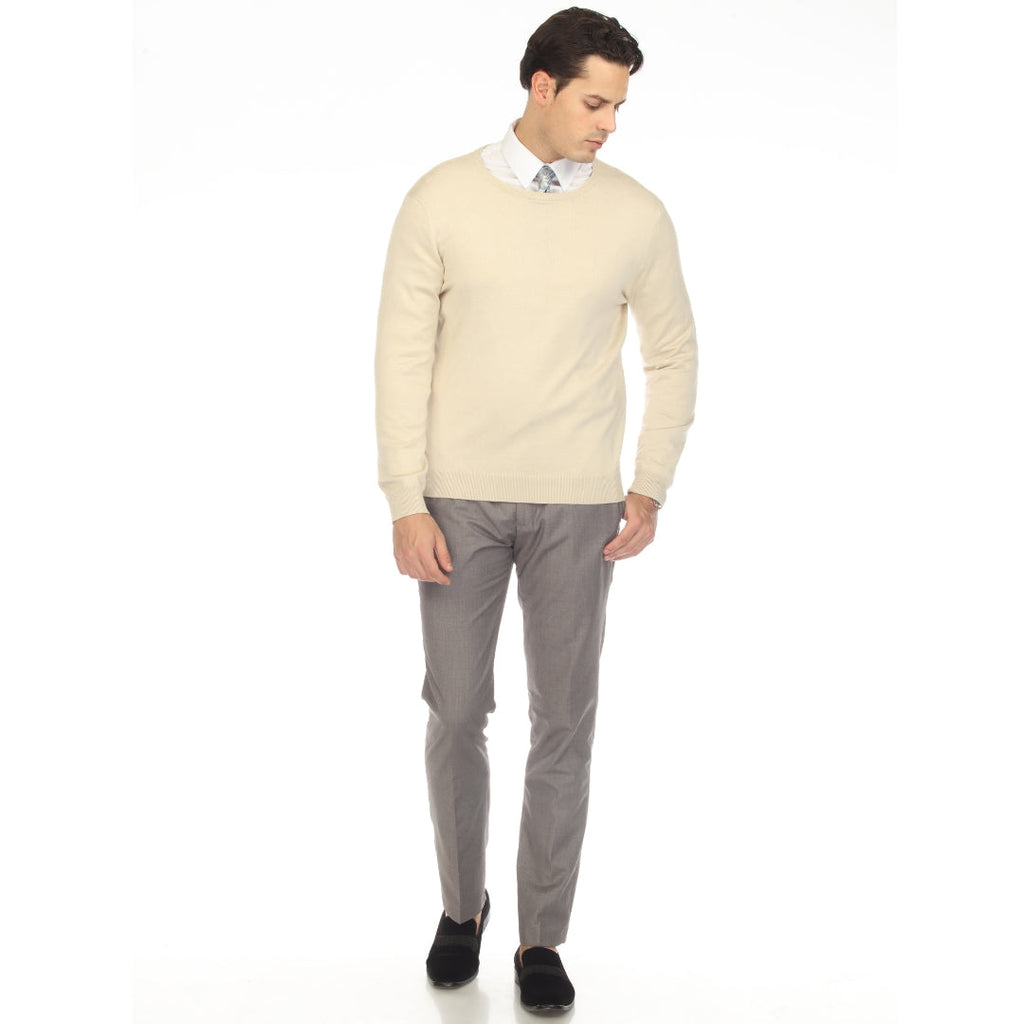 Sam Jacobi Men's Pullover Beige Knitted Sweater Crewneck Stylish Knitwear Long Sleeve Casual Slim Fit-4