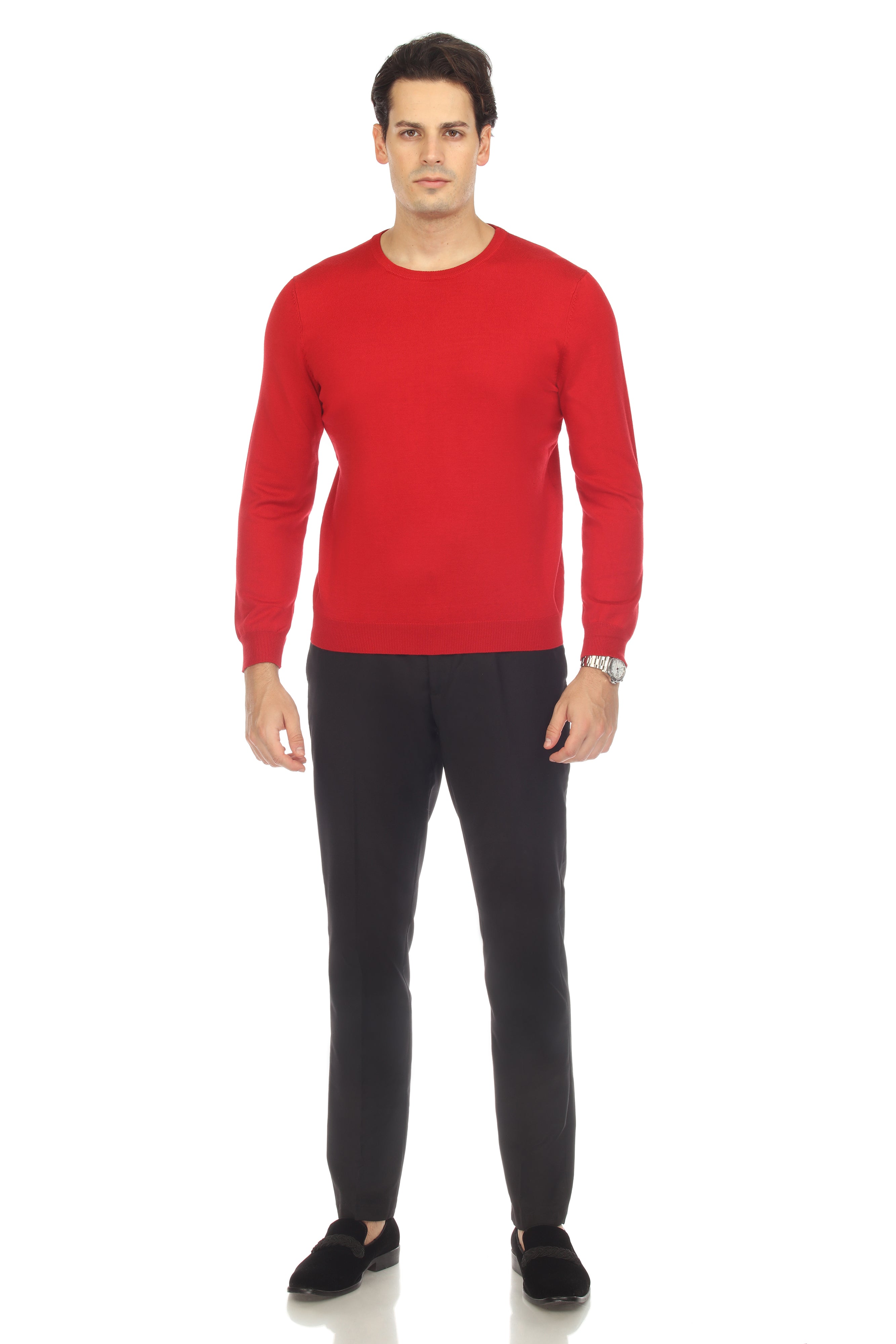 Sam Jacobi Men's Pullover Red Knitted Sweater Crewneck Stylish Knitwear Long Sleeve Casual Slim Fit-1
