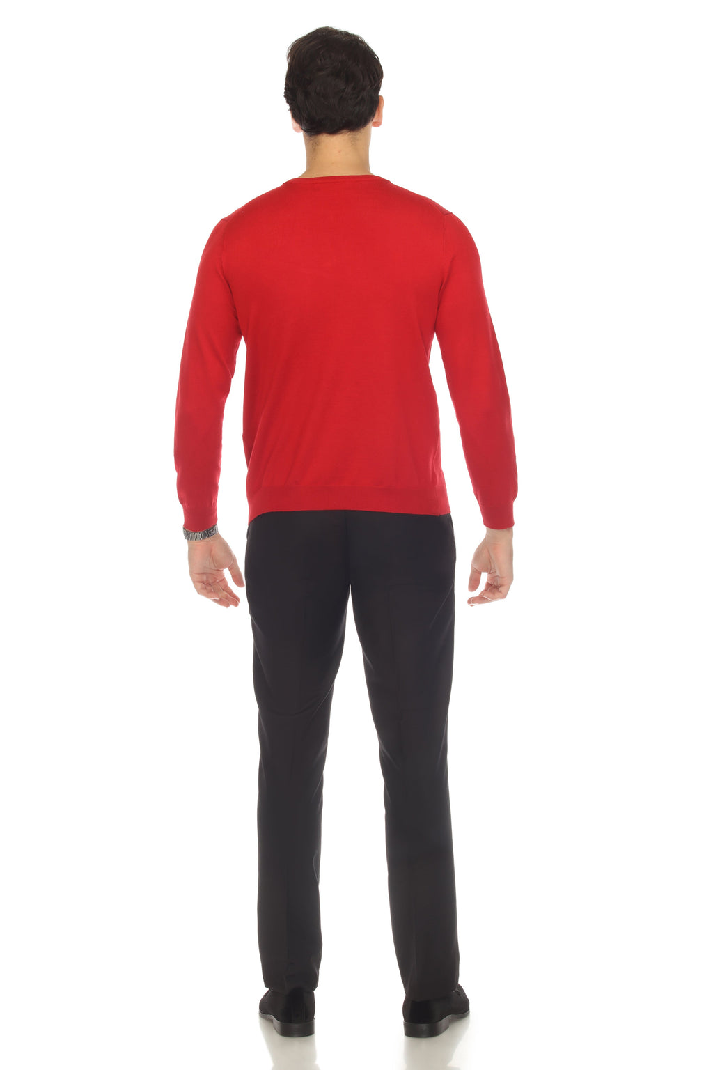 Sam Jacobi Men's Pullover Red Knitted Sweater Crewneck Stylish Knitwear Long Sleeve Casual Slim Fit-2