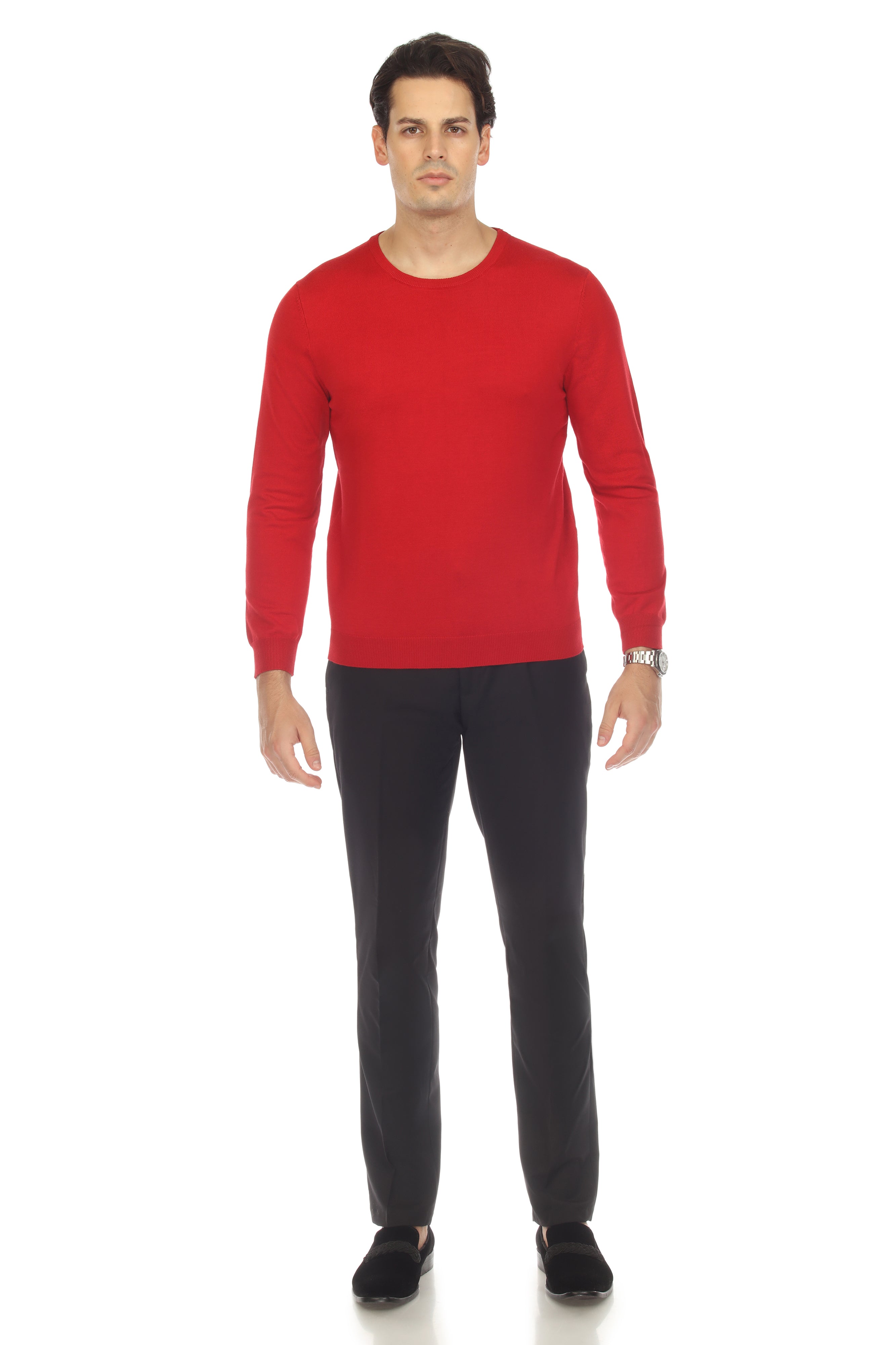 Sam Jacobi Men's Pullover Red Knitted Sweater Crewneck Stylish Knitwear Long Sleeve Casual Slim Fit-3