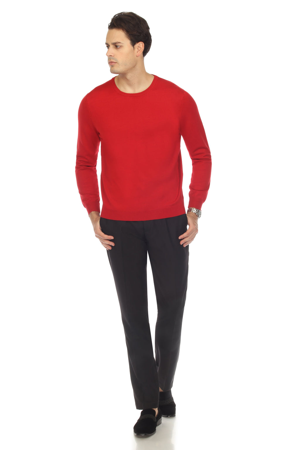 Sam Jacobi Men's Pullover Red Knitted Sweater Crewneck Stylish Knitwear Long Sleeve Casual Slim Fit-4