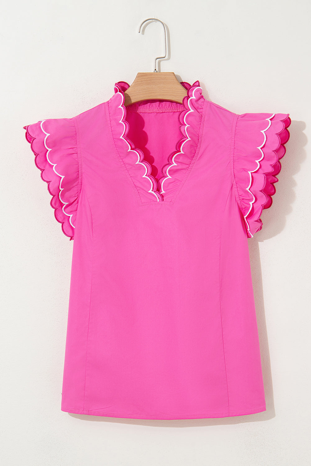 Jazmine Scallop Short Sleeve V Neck Blouse