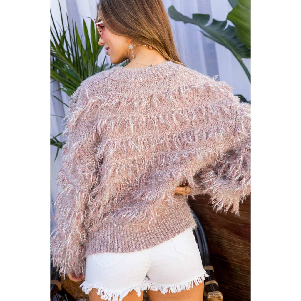 Pink Fringe Sweater