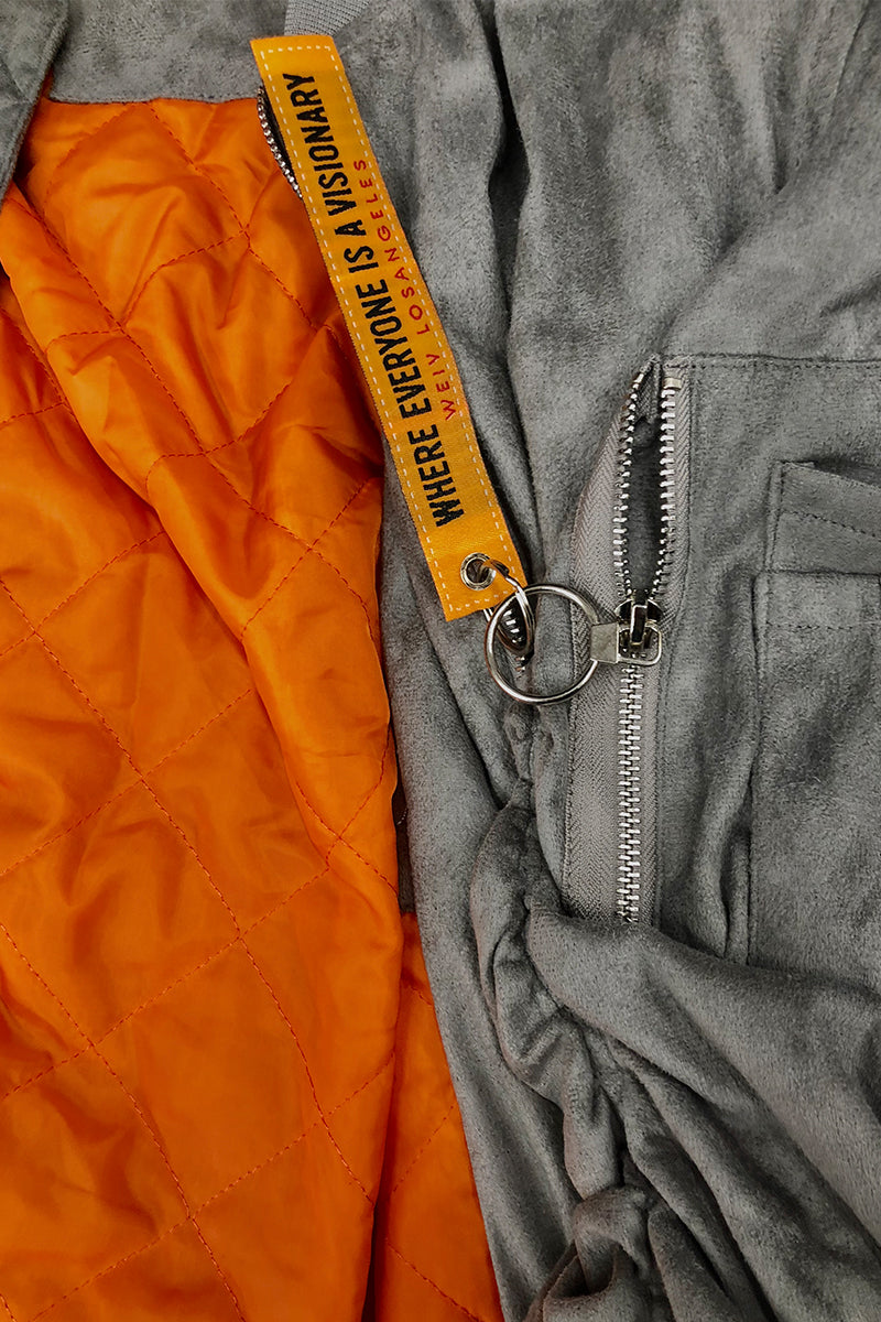 Faux Suede Tagged Bomber
