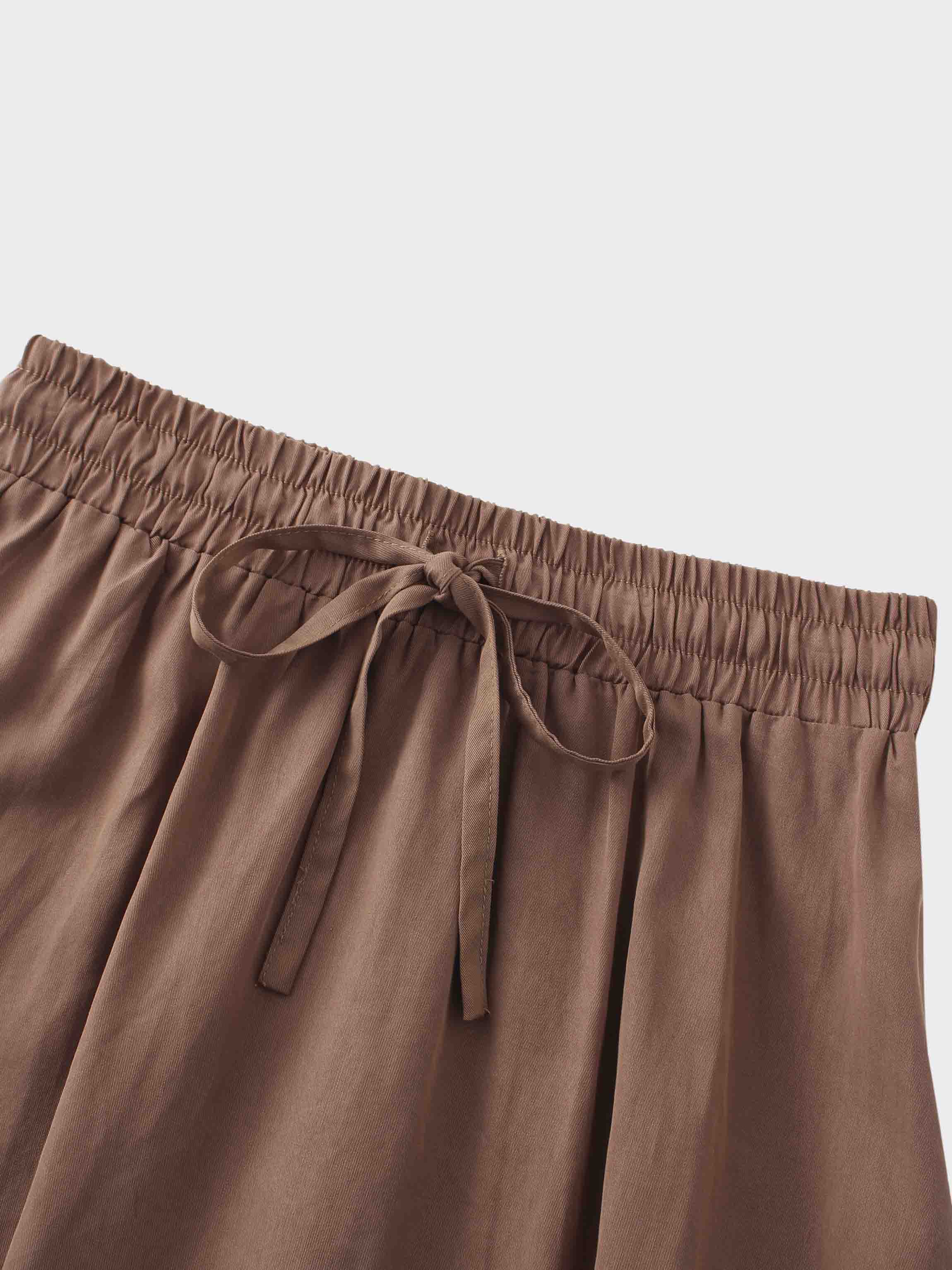 Drawstring Circle Skirt-Brown