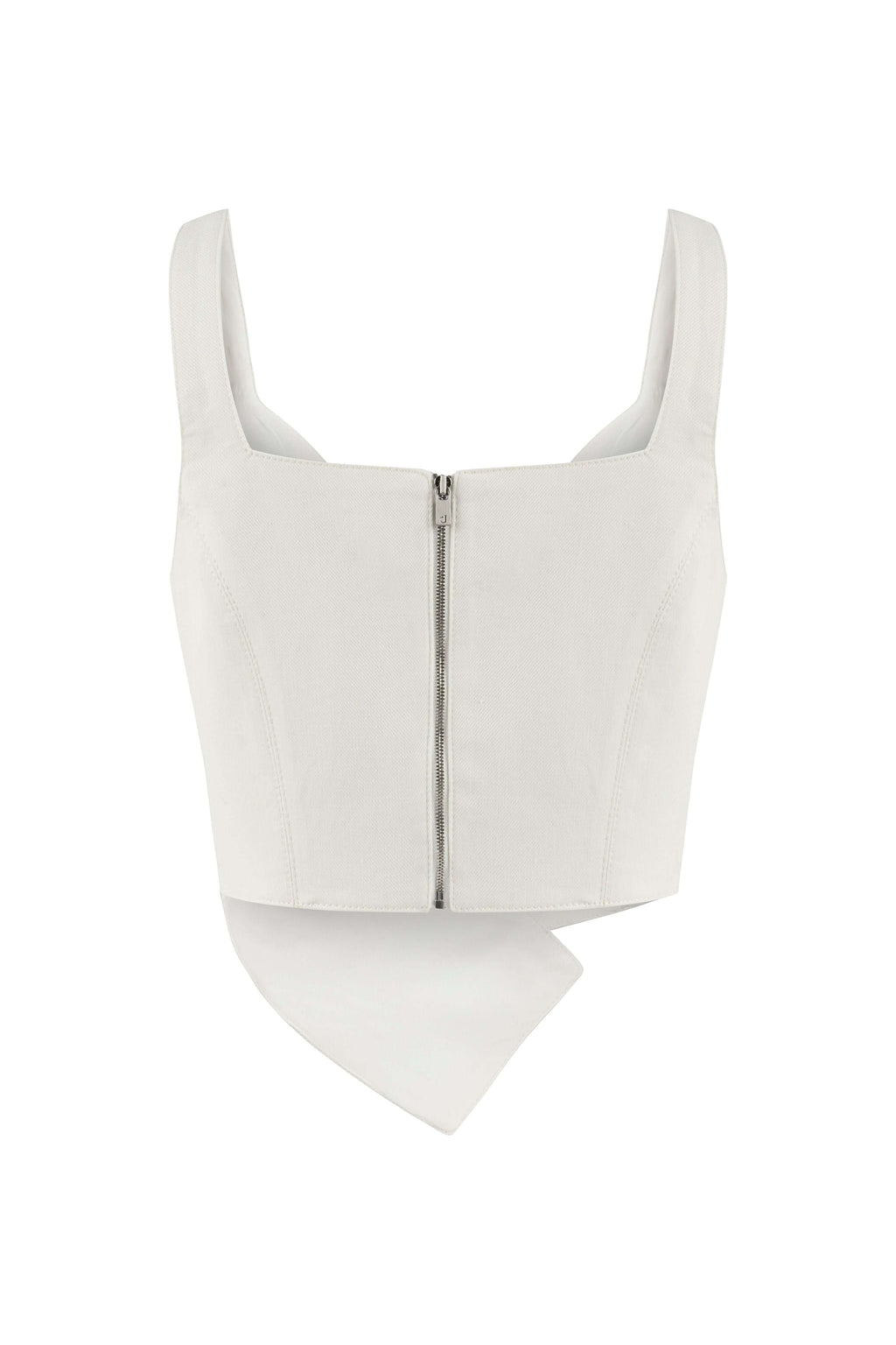 JENDUE Ron Crop Denim Top - Stylish White Asymmetrical Top-2