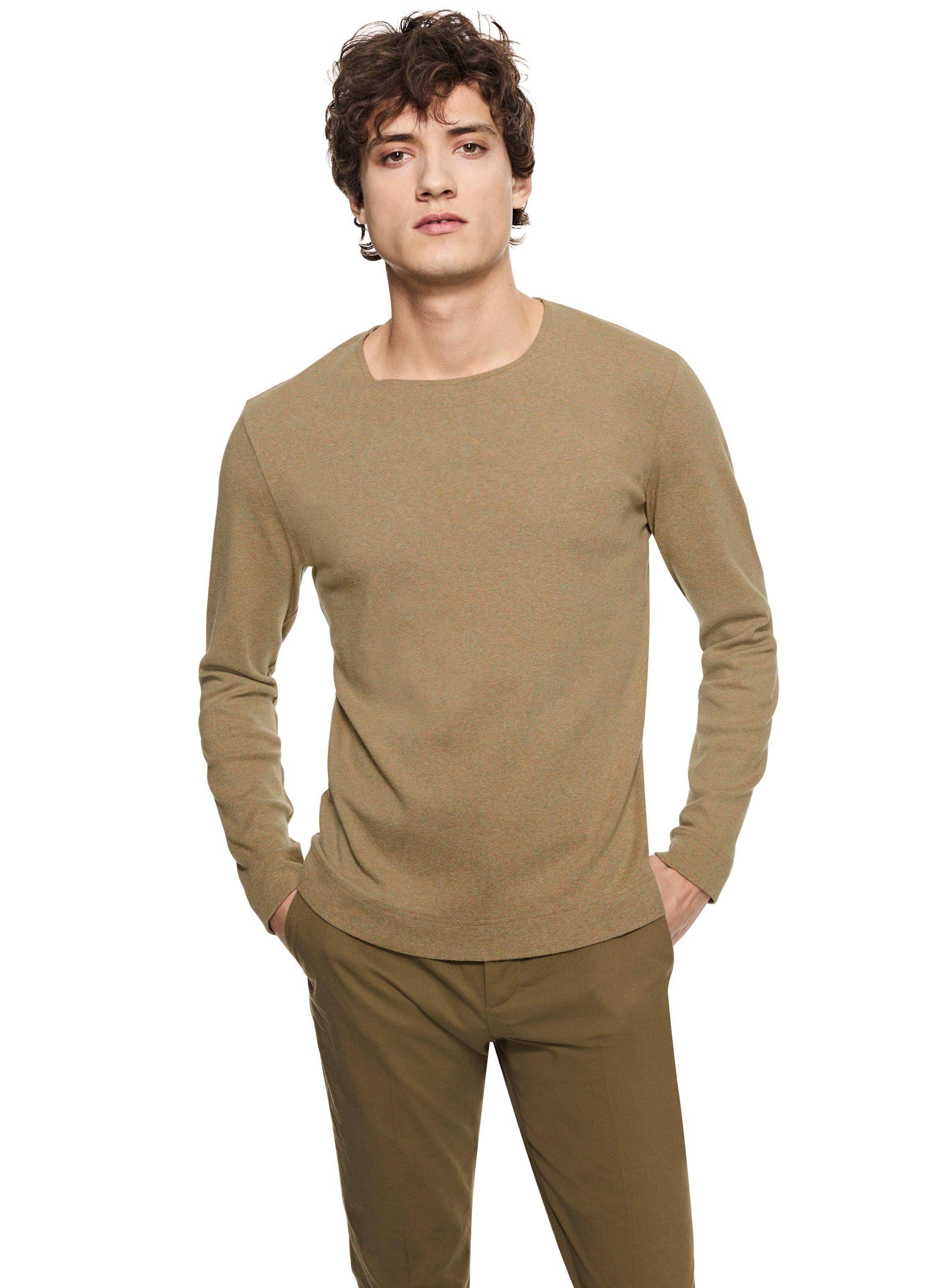 Long Sleeve Ribbed Cotton Crewneck (Ghurka Heather)-0