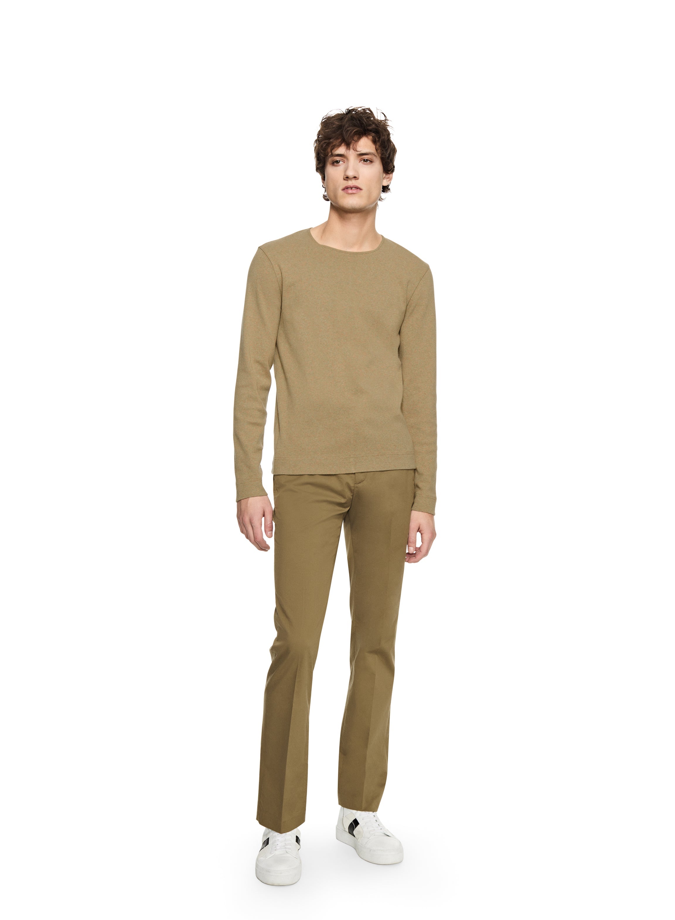 Long Sleeve Ribbed Cotton Crewneck (Ghurka Heather)-1