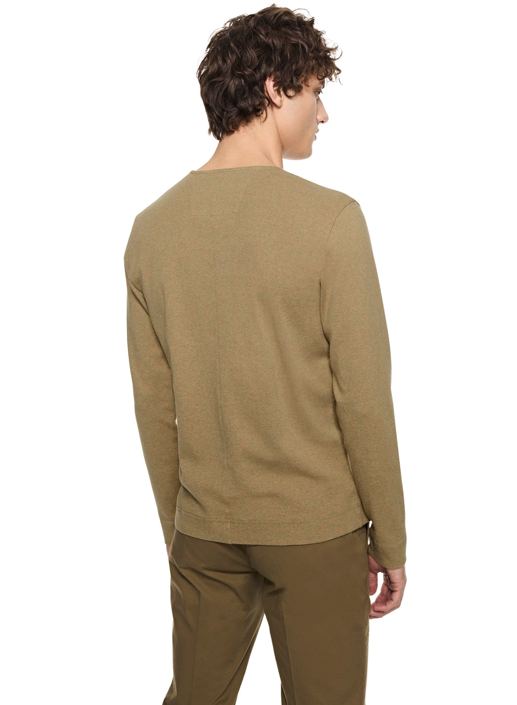 Long Sleeve Ribbed Cotton Crewneck (Ghurka Heather)-2