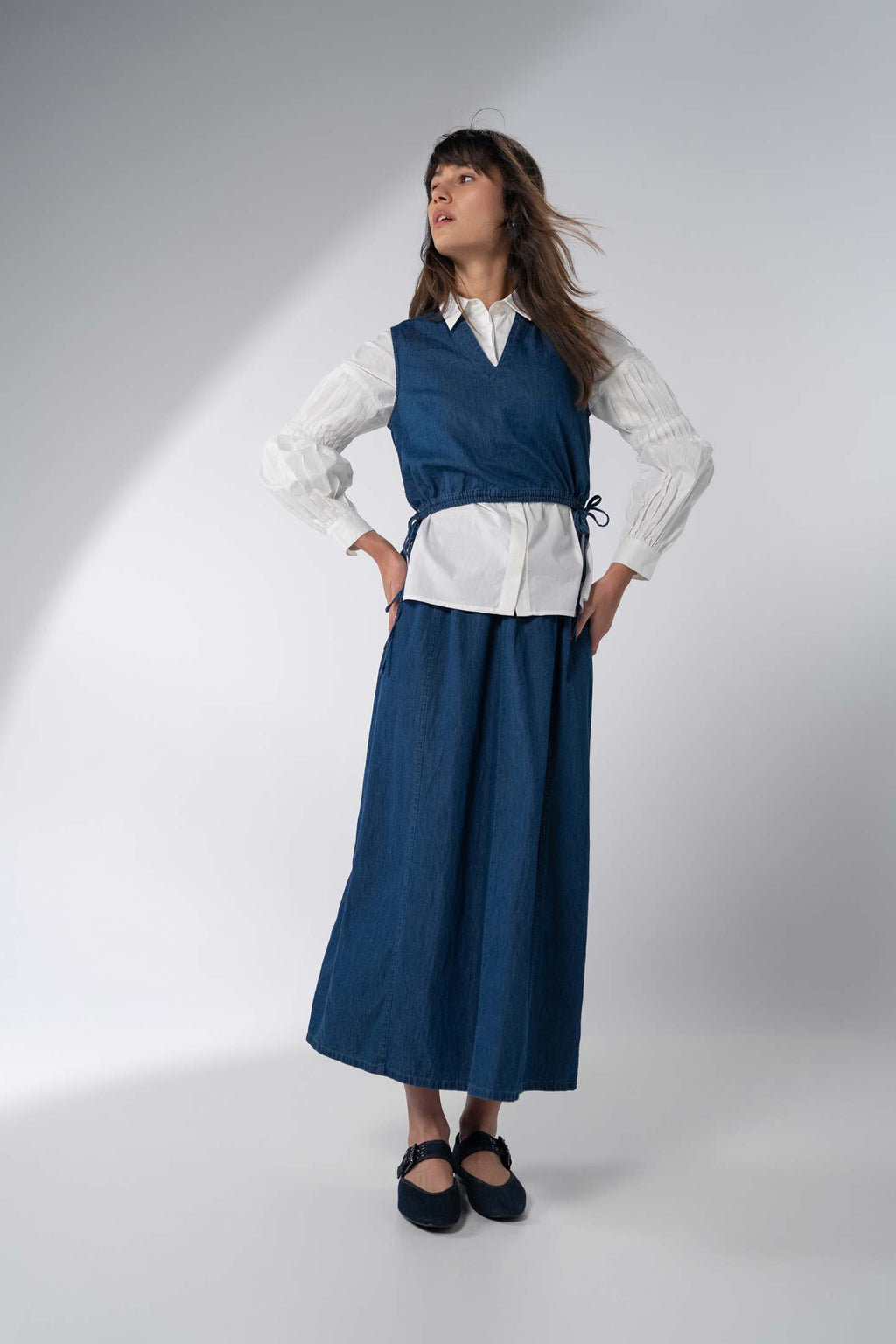 Pleated Sleeve Detail Blouse-White-3