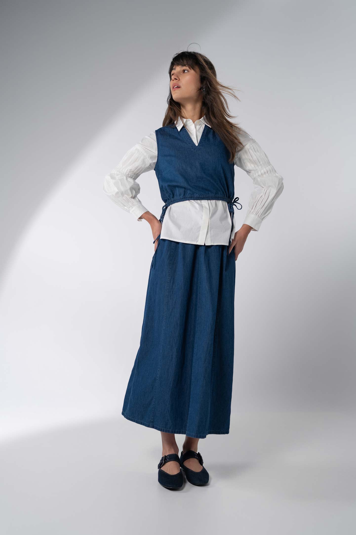 Pleated Sleeve Detail Blouse-White-3