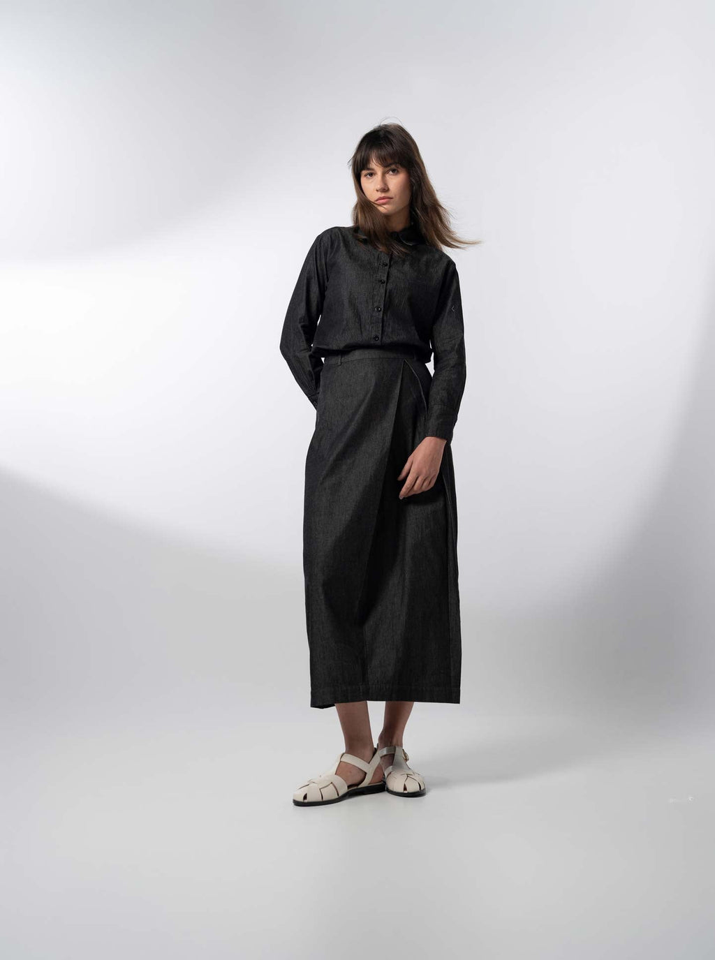 Denim Button Down Blouse-Black-0