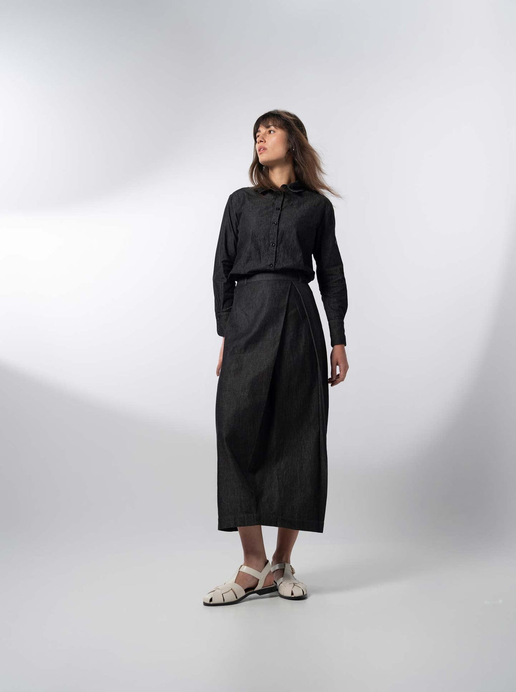 Denim Button Down Blouse-Black-3