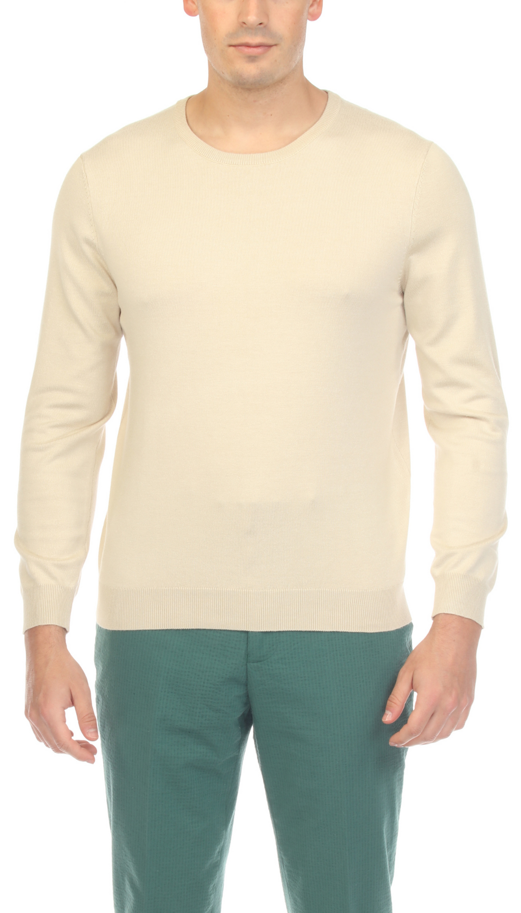 Sam Jacobi Men's Pullover Beige Knitted Sweater Crewneck Stylish Knitwear Long Sleeve Casual Slim Fit-0