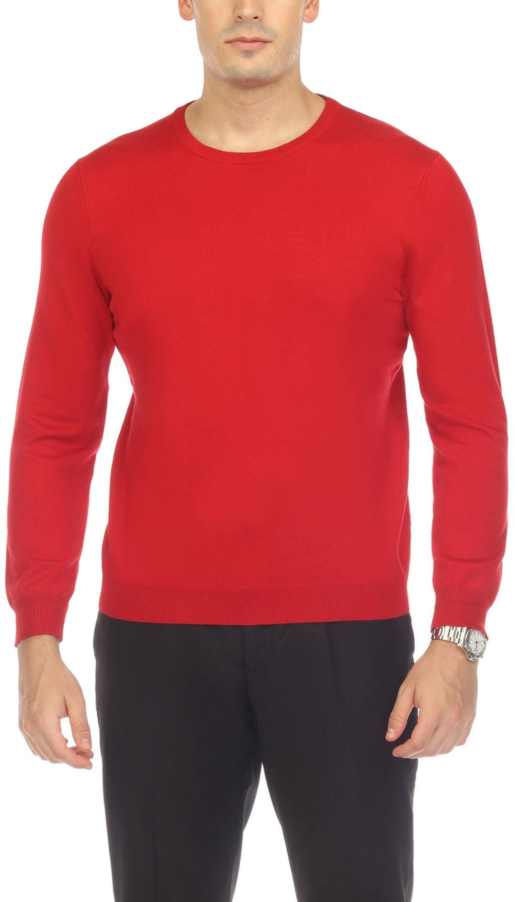 Sam Jacobi Men's Pullover Red Knitted Sweater Crewneck Stylish Knitwear Long Sleeve Casual Slim Fit-0