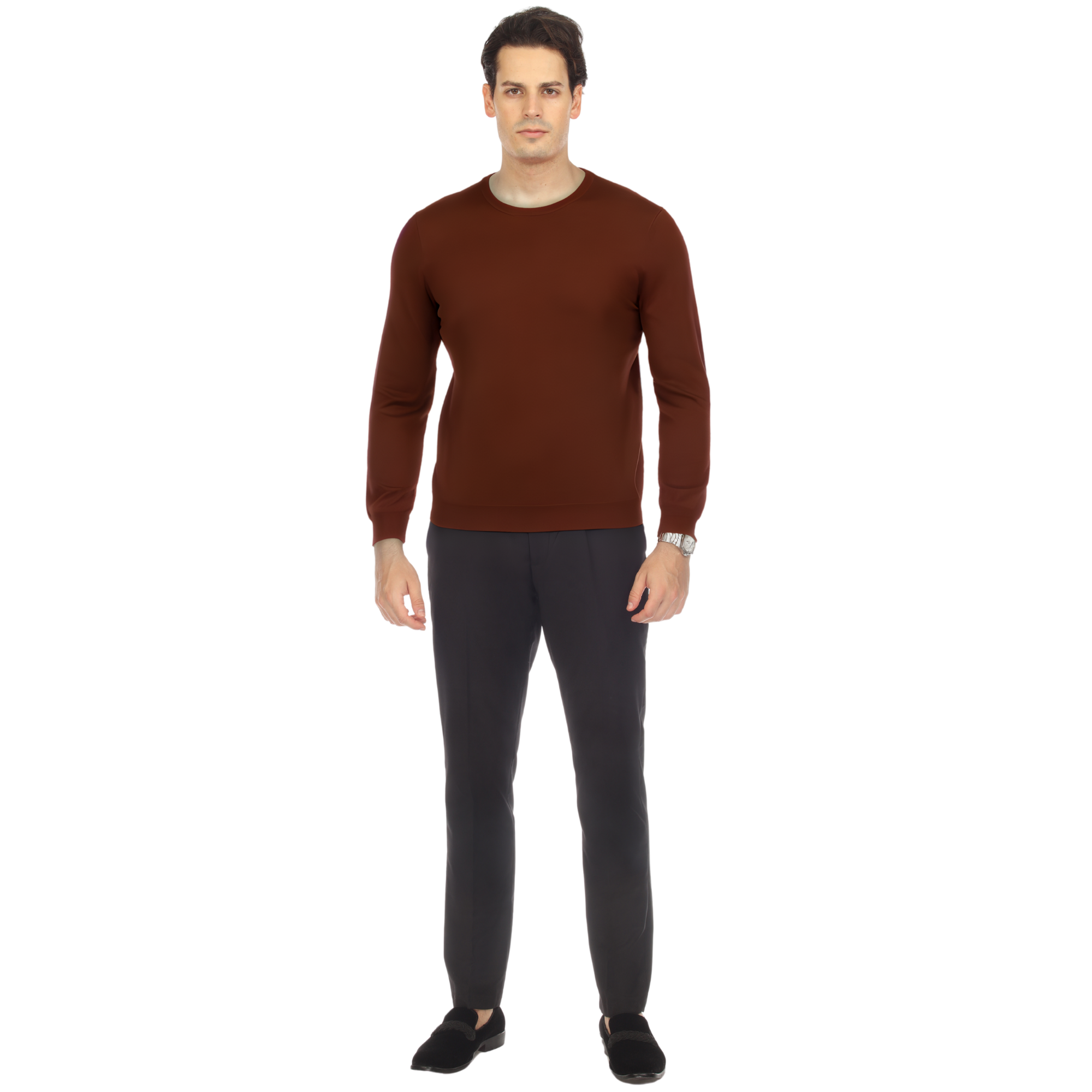 Sam Jacobi Men's Pullover Brown Knitted Sweater Crewneck Stylish Knitwear Long Sleeve Casual Slim Fit-4