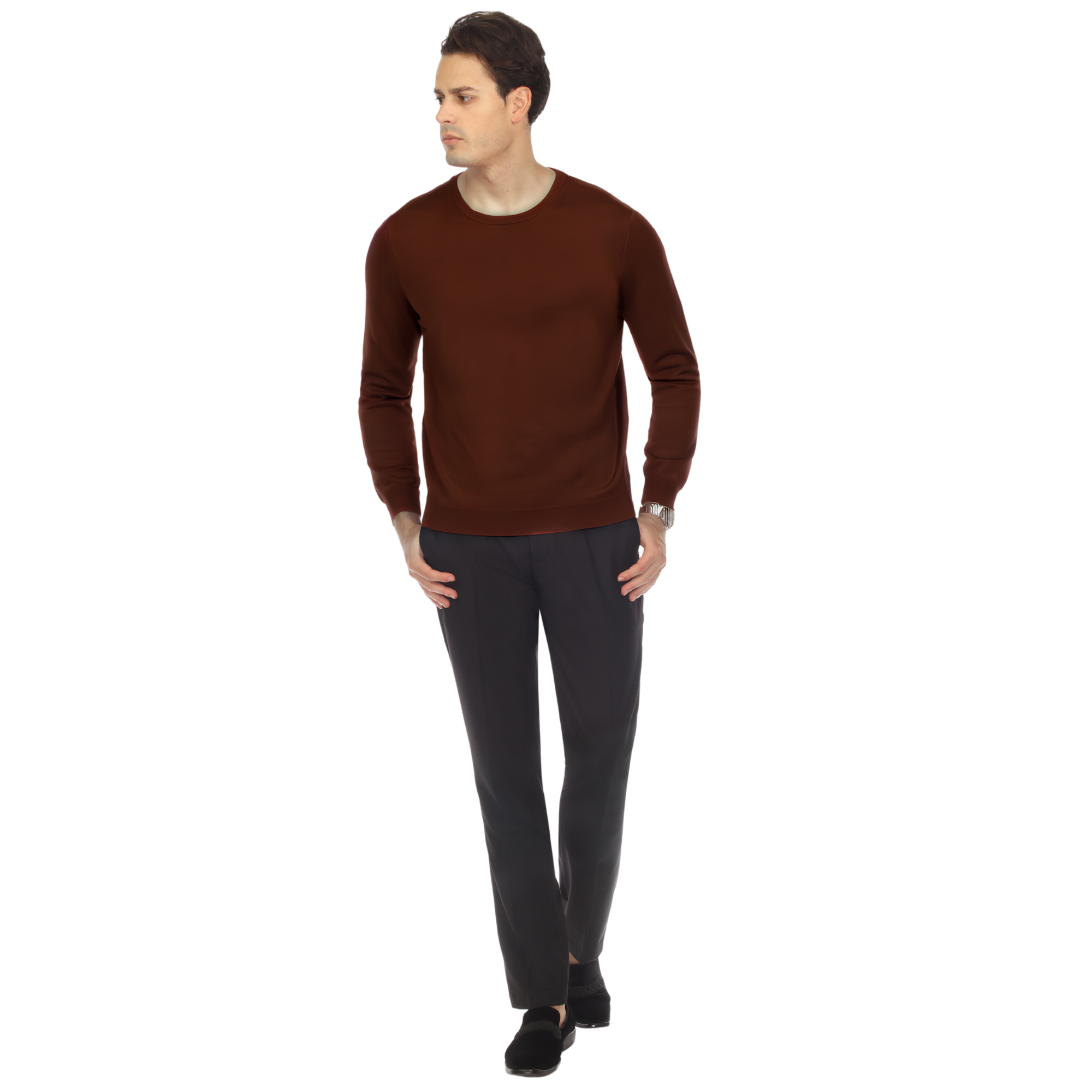 Sam Jacobi Men's Pullover Brown Knitted Sweater Crewneck Stylish Knitwear Long Sleeve Casual Slim Fit-3