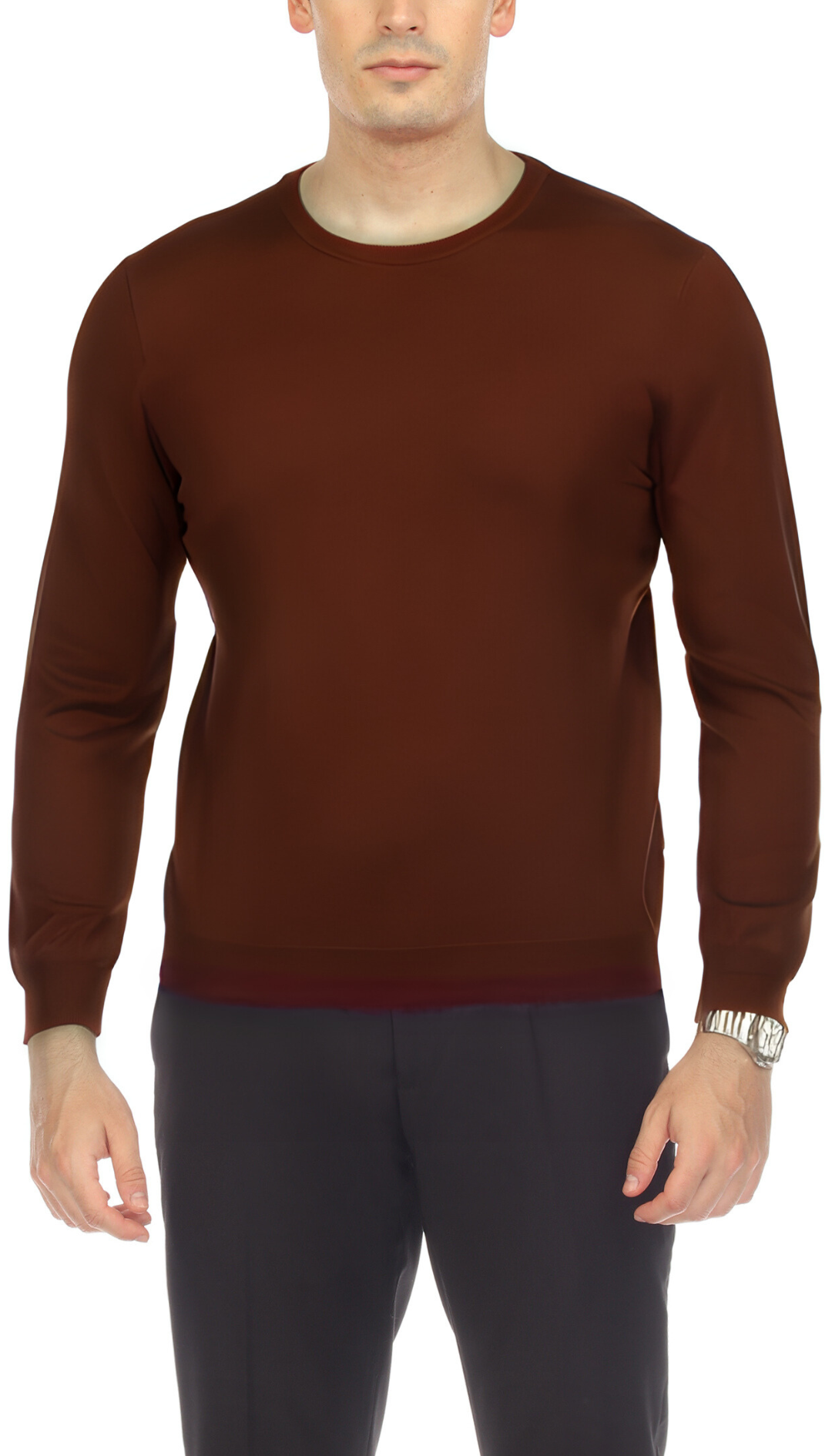 Sam Jacobi Men's Pullover Brown Knitted Sweater Crewneck Stylish Knitwear Long Sleeve Casual Slim Fit-0