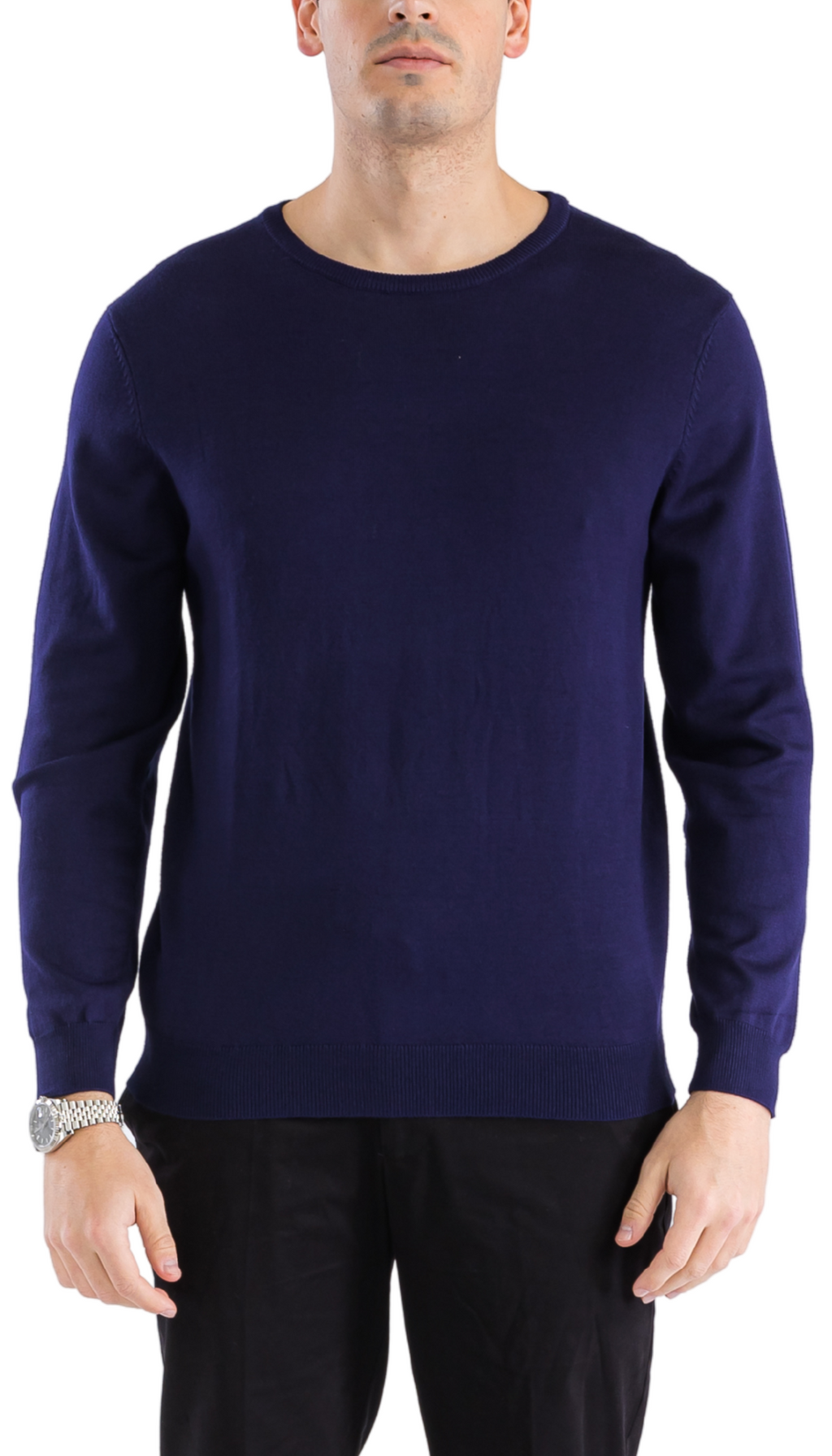 Sam Jacobi Men's Pullover Navy Knitted Sweater Crewneck Stylish Knitwear Long Sleeve Casual Slim Fit-0
