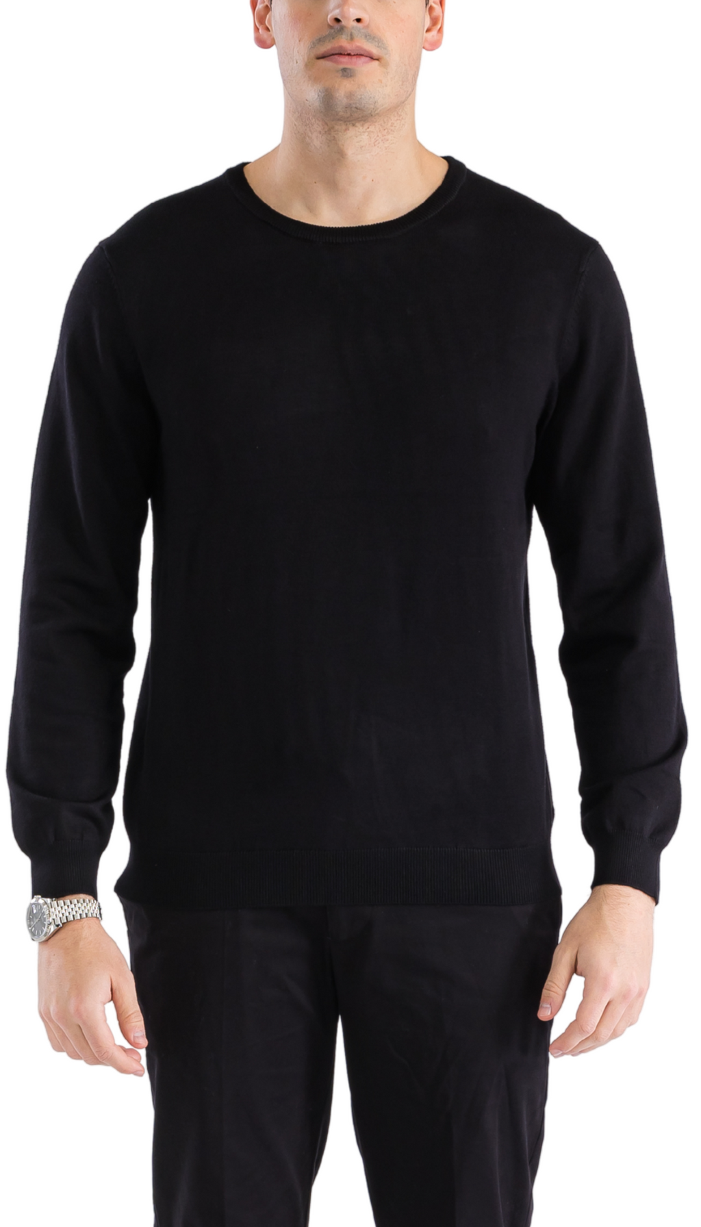 Sam Jacobi Men's Pullover Black Knitted Sweater Crewneck Stylish Knitwear Long Sleeve Casual Slim Fit-0