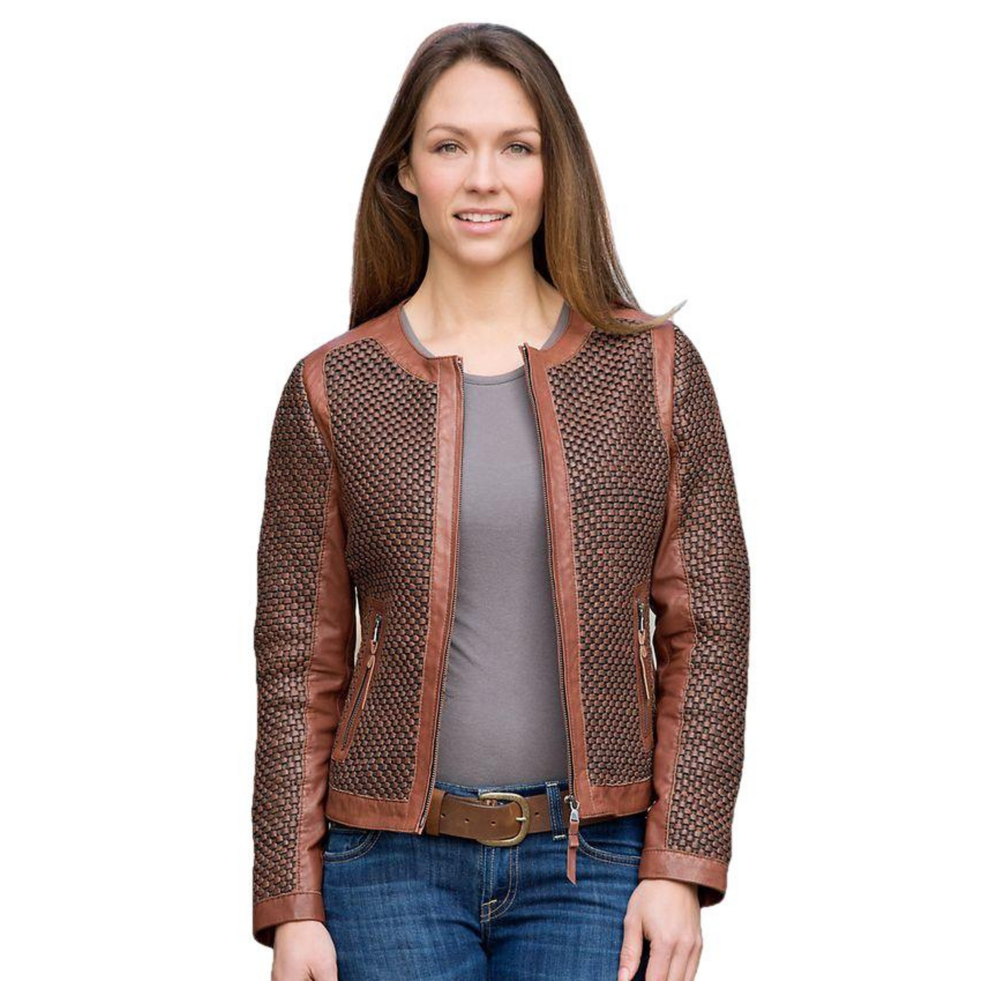 Mariah Womens Weavery Patterned High Fashion Leather Jacket