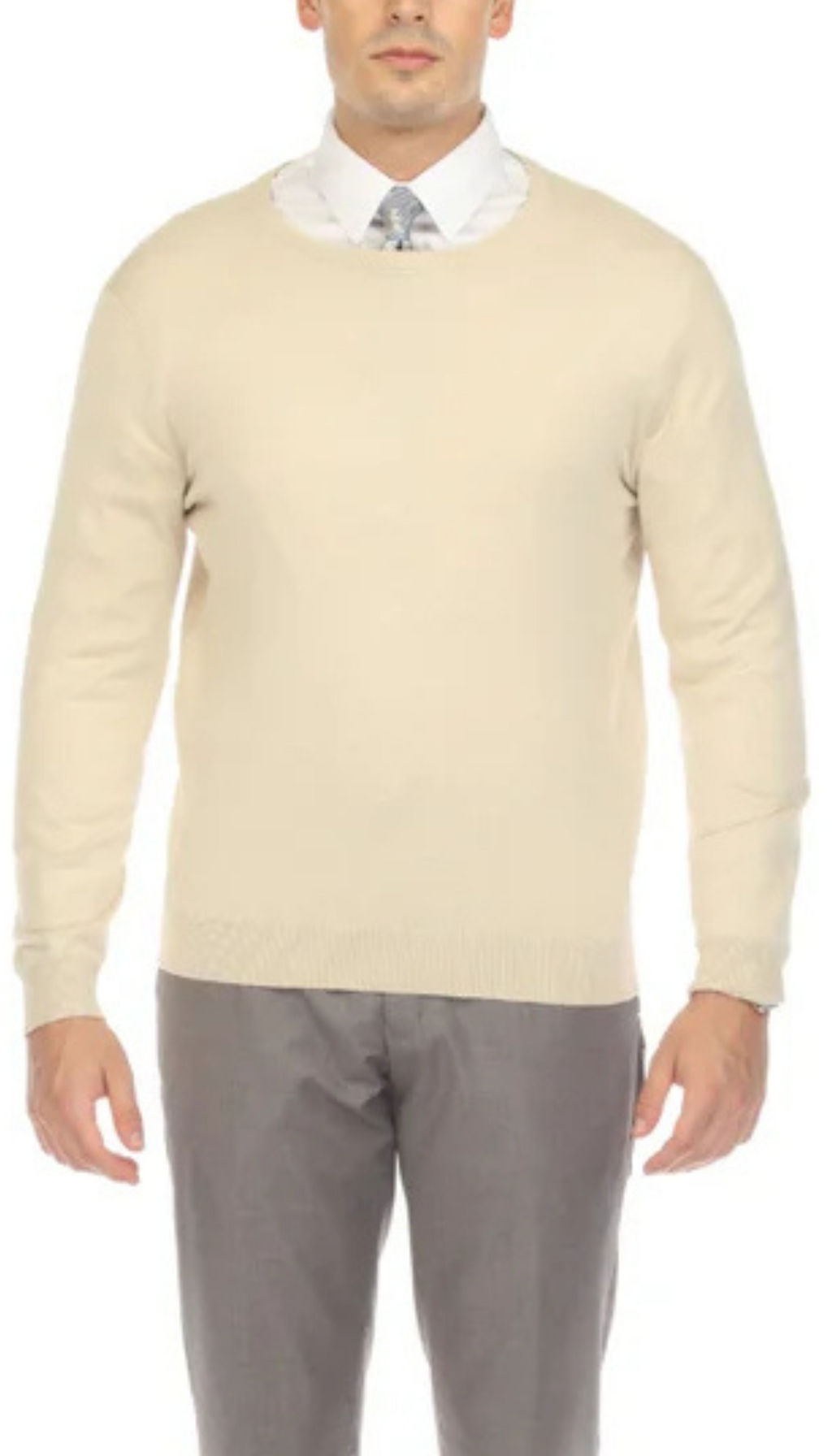 Sam Jacobi Men's Pullover Beige Knitted Sweater Crewneck Stylish Knitwear Long Sleeve Casual Slim Fit-1