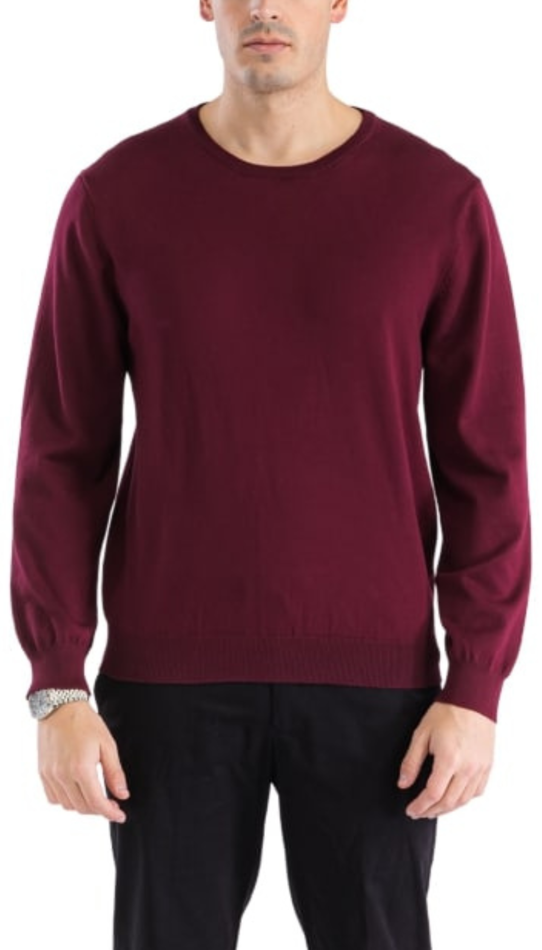 Sam Jacobi Men's Pullover Burgundy Knitted Sweater Crewneck Stylish Knitwear Long Sleeve Casual Slim Fit-0