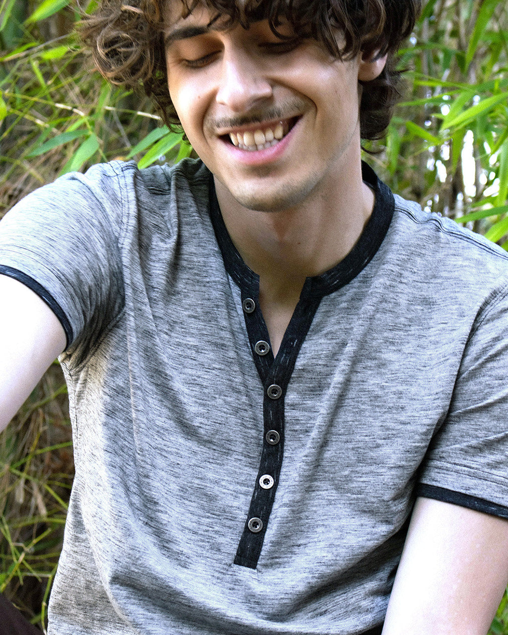 Short Sleeve Y Neck Henley Button T-Shirts-1