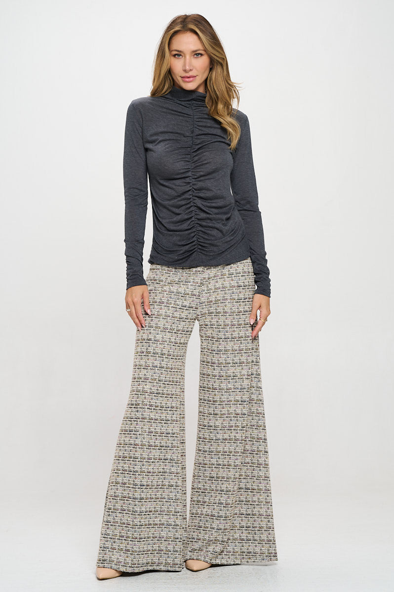 Knit Long Sleeve Mock neck Top with Scrunched Detail