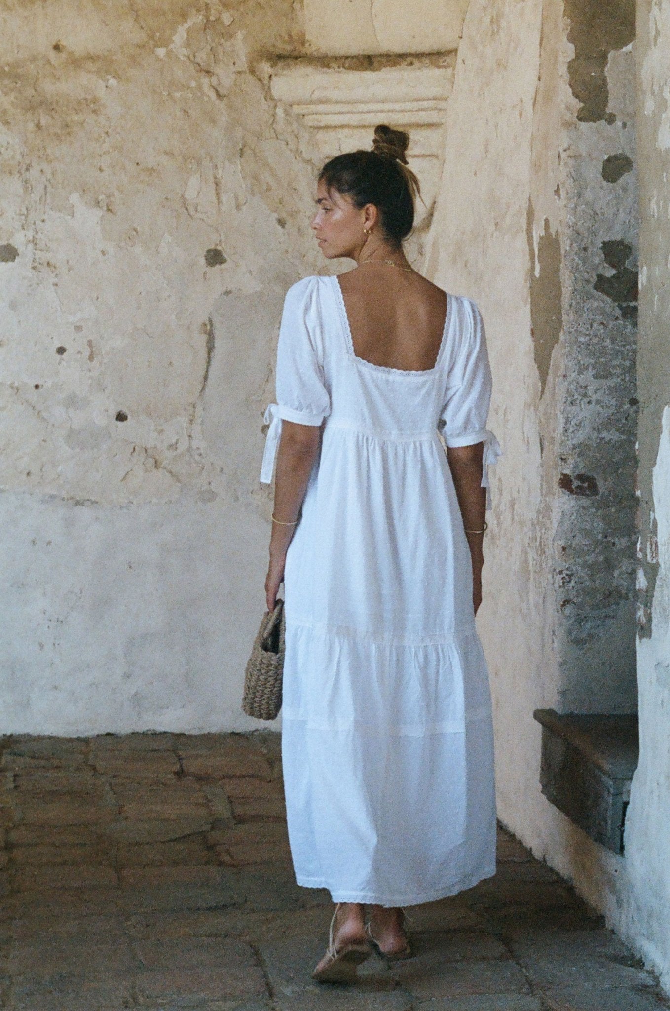 Parker Dress - White Cotton Swiss Dot Dress With Lace Trim