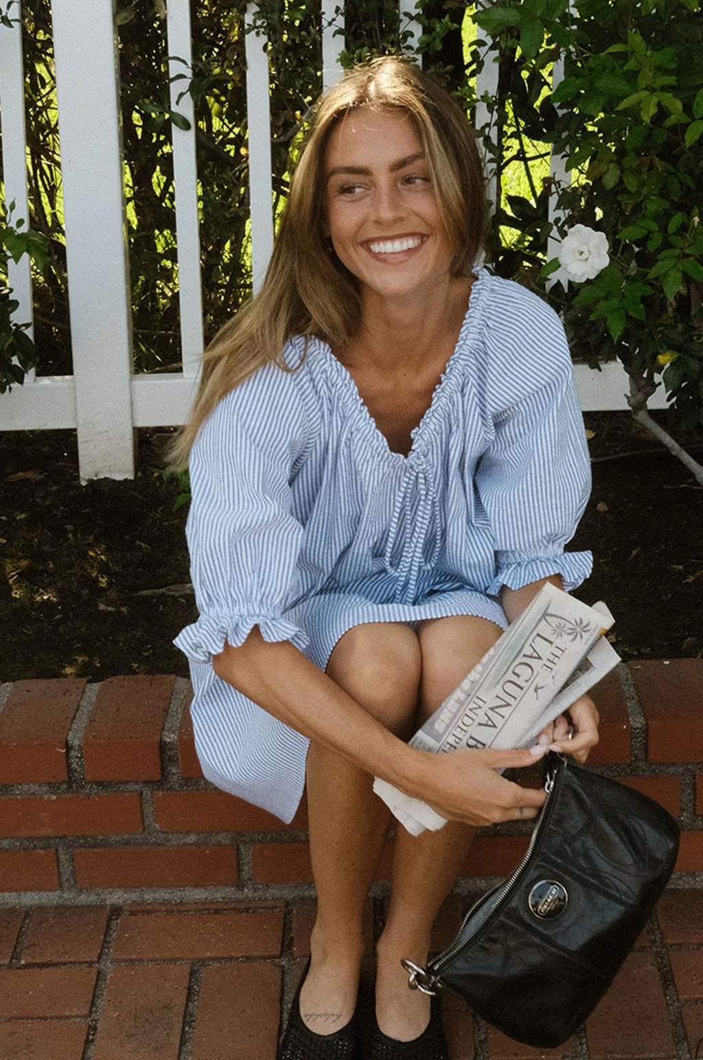 Portofino Dress - Blue and White Seer Sucker Dress