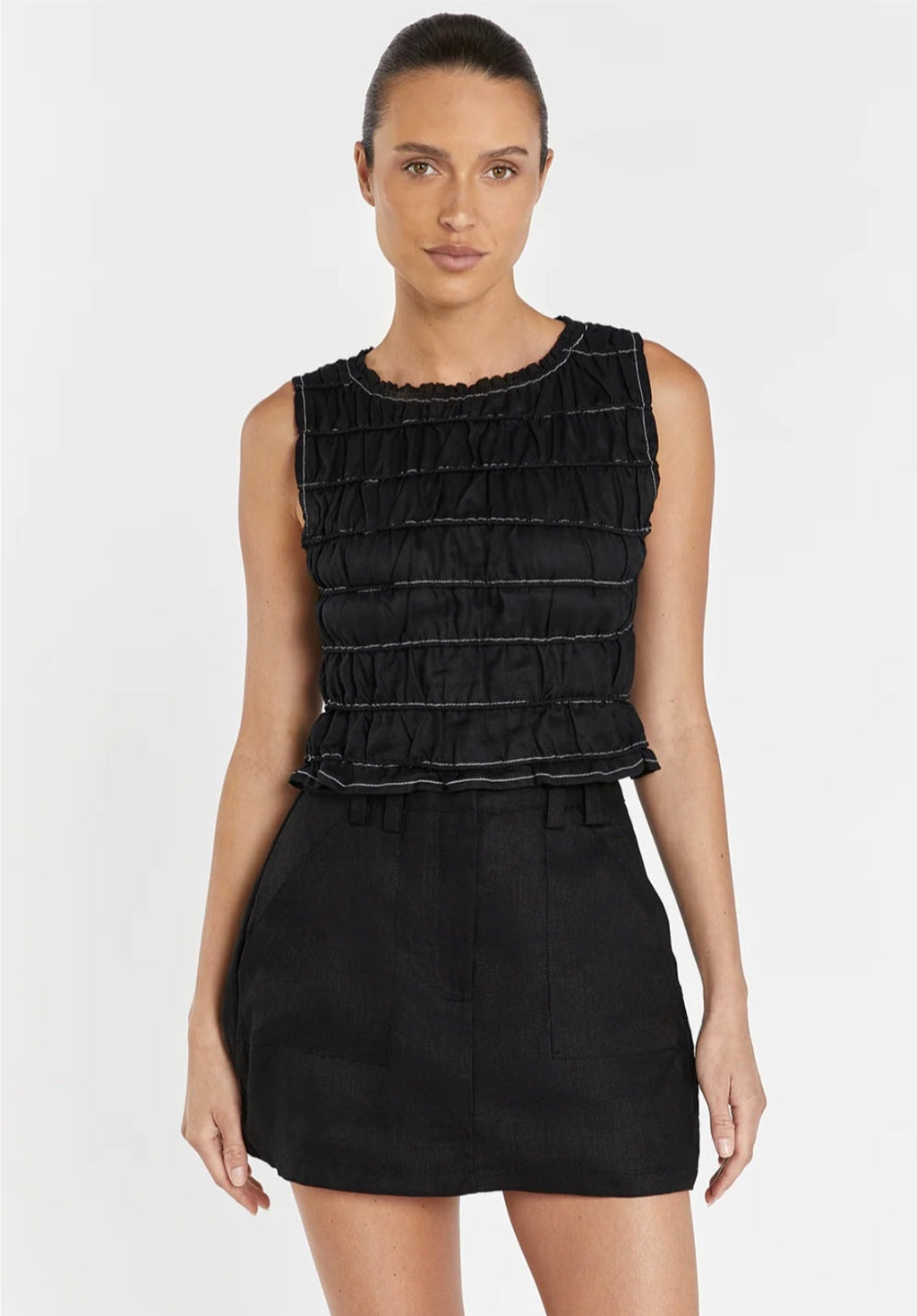 Black Linen Top | Linen Top | Crop Top | Summer Top | Smocking Top-0